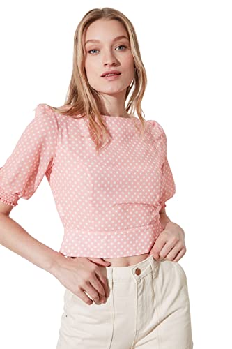 TRENDYOL Damen Trendyol Women's Regular Standard Boat Neck Woven Blouse Hemd, Powder, 38 EU von TRENDYOL