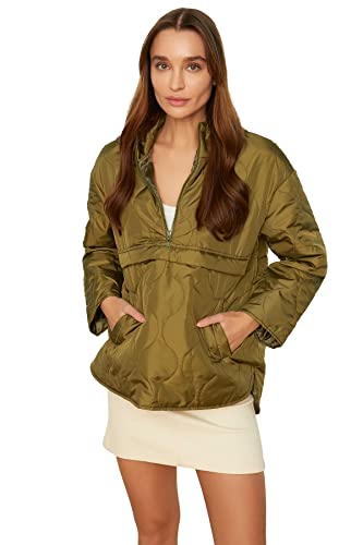 TRENDYOL Damen Trendyol mit Kapuze Übere Känguru Aufblasbare Mäntel Coat Auto-Mantel, Khaki, S TRENDYOL Damen Trendyol mit Kapuze Übere Känguru Aufblasbare Mäntel Coat Auto-Mantel, Khaki, S von TRENDYOL