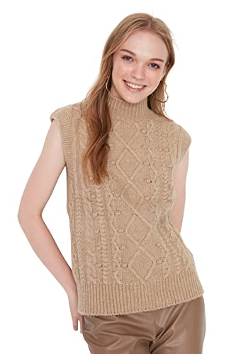 TRENDYOL Damen Turtleneck Plain Regular Vest Sweater, Beige, S EU von TRENDYOL