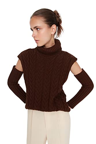 TRENDYOL Damen Turtleneck Plain Regular Vest Sweater, Braun, L EU von TRENDYOL