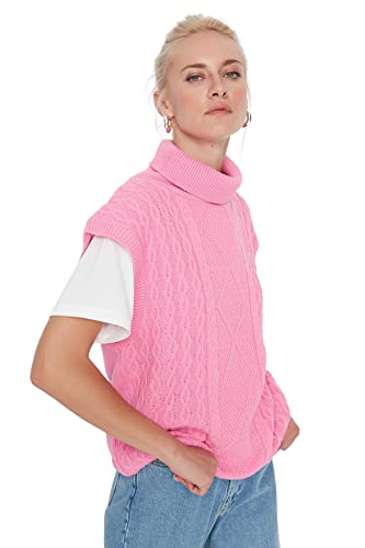 TRENDYOL Damen Turtleneck Plain Regular Vest Sweater, Rosa, L EU von TRENDYOL