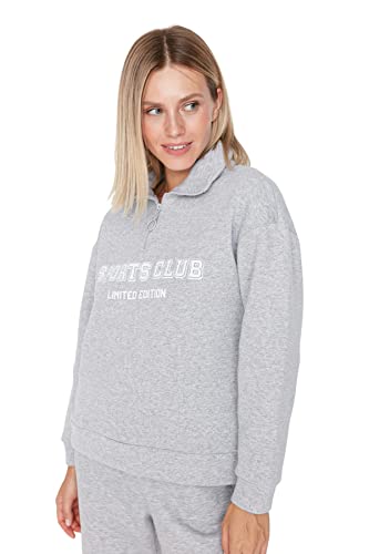 TRENDYOL Damen Turtleneck with Slogan Regular Sweatshirt, Gray, XS von TRENDYOL