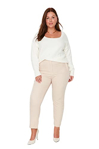 TRENDYOL Damen Plus Size High Waist Cigarette Pants Plus Size Pants Hose Täglich, Beige, 48 von TRENDYOL