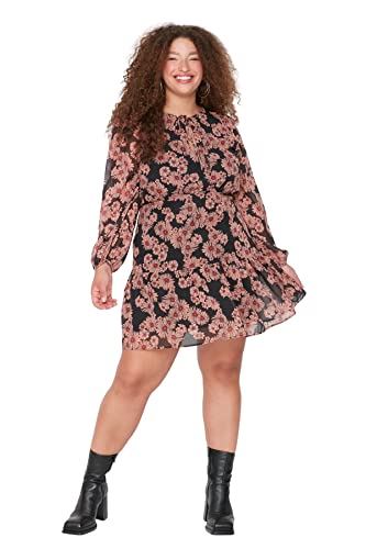 Trendyol Damen Übergröße Regular Bodycon Rundhalsausschnitt Webstoff Große Größen in Kleid, Schwarz/Anthrazit, 42 von TRENDYOL