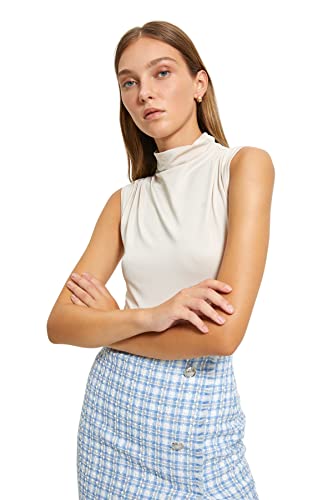 Trendyol Women's Hochabschließender Kragen Unifarben Slim Body T-Shirt, Stone, S von TRENDYOL