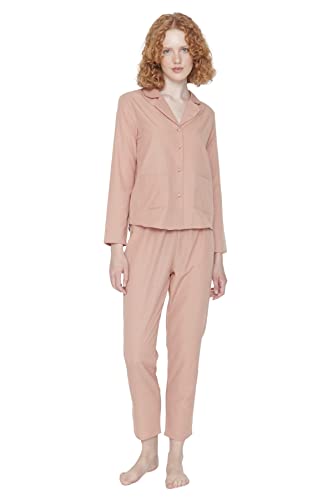TRENDYOL Damen Unifarben Knopf Mitte Webstoff Hemd-Hose Pyjama Pajama Set, Beige, 34 (2er Pack) von TRENDYOL