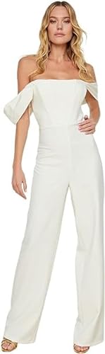 Trendyol Damen Einfarbig Gewebter Jumpsuit Overalls, Natur, 38 von TRENDYOL