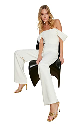 Trendyol Damen Einfarbig Gewebter Jumpsuit Overalls, Natur, 66 von TRENDYOL