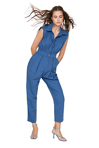 Trendyol Damen Women Plain Woven Jumpsuit Overall, Indigo, von TRENDYOL