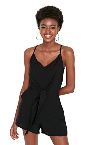 Trendyol Damen Frauen Plain Woven Jumpsuit Overalls, Schwarz, 64 von TRENDYOL
