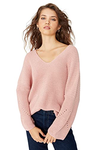 Trendyol Damen V-Ausschnitt Einfarbig Oversize Sweater Sweatshirt, Lachsfarben, L Trendyol Damen V-Ausschnitt Einfarbig Oversize Sweater Sweatshirt, Lachsfarben, L von TRENDYOL