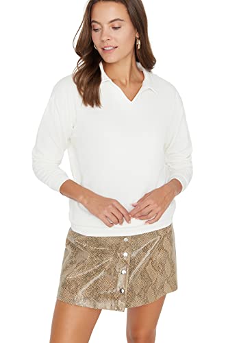 TRENDYOL Damen V Neck Plain Regular Sweatshirt Sweatshirt Casual, Ecru, XL von TRENDYOL