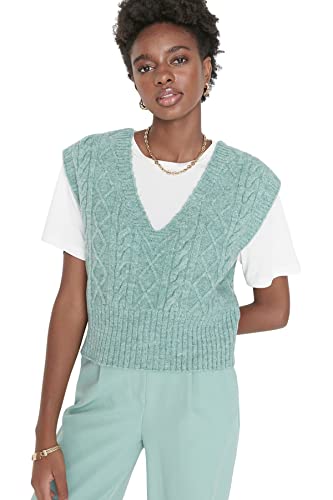 TRENDYOL Damen V-ausschnitt Unifarben Regular Strickweste Sweater, Mint, S EU von TRENDYOL