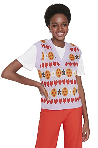 TRENDYOL Damen V-neck, Plain Colours, Figure-hugging Knitted Vest Sweater, Lila, M EU von TRENDYOL