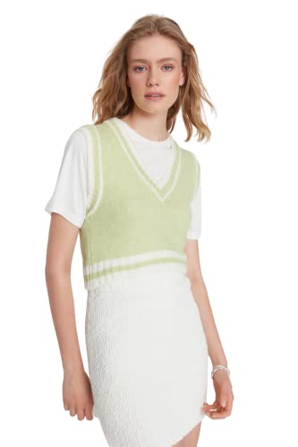 TRENDYOL Damen V-neck Colorblock Regular Vest Sweater, Mint, M EU von TRENDYOL
