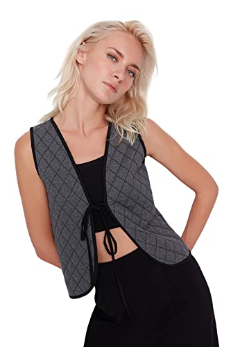 TRENDYOL Damen V-neck Plain Regular Vest Sweater, Anthrazit, XS EU von TRENDYOL