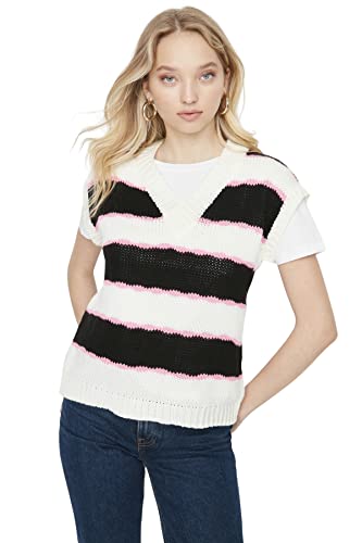 TRENDYOL Damen V-neck With Slogan Regular Vest Sweater, Ecru, L EU von TRENDYOL