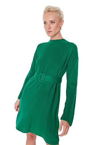 TRENDYOL Damen Woman A-line Standard Crew Neck Knitwear Dress Kleid, Grün, S von TRENDYOL