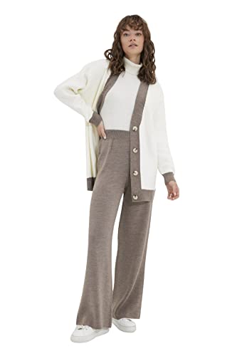 TRENDYOL Damen Woman Colorblock Knitwear Modest Top-Bottom Sets Abgestimmtes Outfit, Mink Color, L (2er Pack) von TRENDYOL
