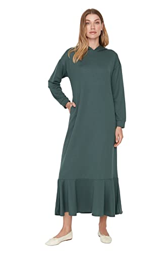 TRENDYOL Damen Woman Design Maxi A-line Hood Knit Dress, Grün, M von TRENDYOL