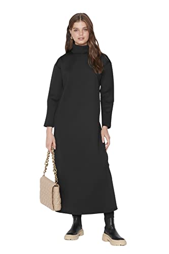 Trendyol Damen Woman Design Midi Jile V-Neck Woven Dress Kleid, Black, XL von TRENDYOL