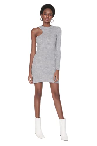 Trendyol Damen Woman Design Mini Bodycon Asymmetrischer Kragen Trikot Kleid, Grau, M von TRENDYOL