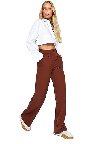 Trendyol Damen Woman High Waist Wide Leg Trousers Hose, braun, 38 von TRENDYOL