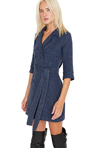 TRENDYOL Damen Woman Midi A-line Square Collar Knit Dress Kleid, Blau, 36 von TRENDYOL