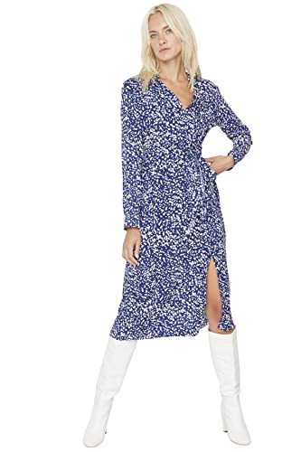 TRENDYOL Damen Woman Mini A-line Boat Neck Woven Dress Kleid, Blue, 34 von TRENDYOL