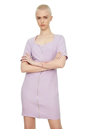 TRENDYOL Damen Woman Mini Bodycon Crew Neck Woven Dress, Fuchsia, 36 von TRENDYOL