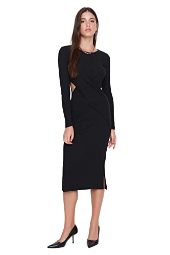 Trendyol Damen Woman Mini Bodycon Rundhalsausschnitt Gestrickt Kleid, Schwarz, L von TRENDYOL