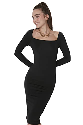 Trendyol Damen Woman Mini Bodycon Rundhalsausschnitt Gestrickt Kleid, Schwarz, XS von TRENDYOL