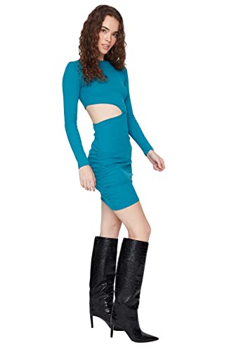 TRENDYOL Damen Woman Mini Bodycon V-Ausschnitt Gestrickt Kleid, Petrol, XL von TRENDYOL