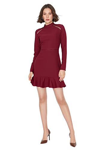 Trendyol Damen Woman Mini Skater Double-Breasted Woven Dress Kleid, Damson Color, 36 von TRENDYOL