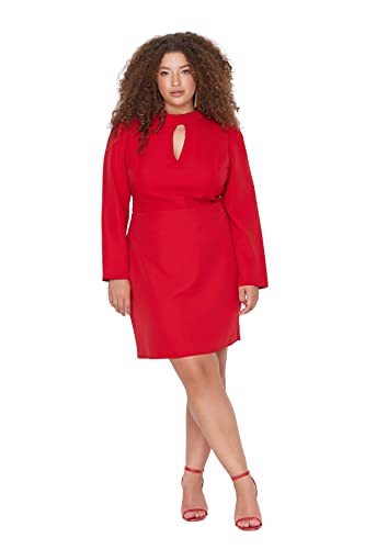 TRENDYOL Damen Woman Mini Standard Reverskragen Webstoff Größen Kleid, Rot, 46 EU von TRENDYOL