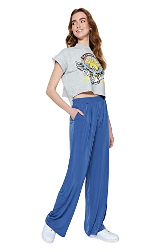 TRENDYOL Damen Woman Normal Waist Wide Leg Fitted Trousers Hose, Indigo, L von TRENDYOL