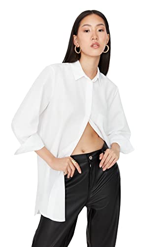 Trendyol Damen Woman Oversize Standard Collar Woven Shirt Hemd, Ecru, 36 von TRENDYOL