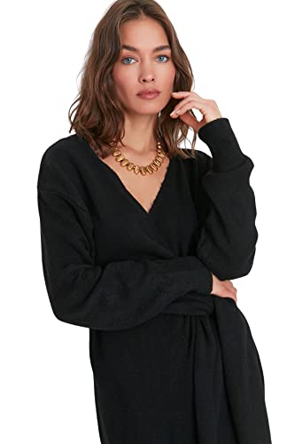 Trendyol Damen Woman Regular Double-Breasted Knitwear Dress Kleid, Black, XS von TRENDYOL