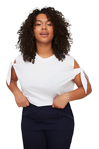 Trendyol Damen Woman Regular Standard Crew Neck Woven Plus Size T-Shirt Hemd, White, 5XL von TRENDYOL