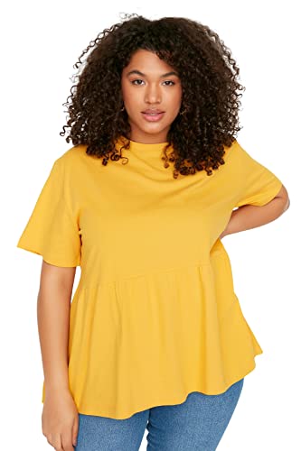 TRENDYOL Damen Women Crew Neck Knit Plus Size Relaxed Fit Basic Strick-T-Shirt mit Rundhalsausschnitt in Übergröße, Orange, 3XL Größen von TRENDYOL