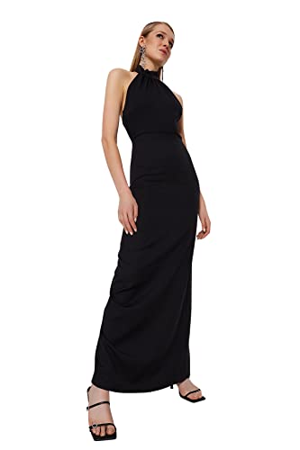 TRENDYOL Damen Women Fitted Knit Evening Dress Maxi Shift Tailliertes Strick-Abendkleid, Schwarz, 34 von TRENDYOL