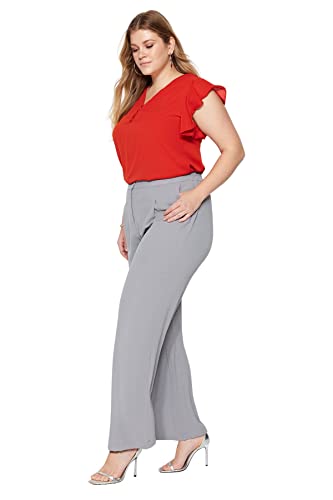 TRENDYOL Damen Women High Waist Wide Leg Plus Size Trousers Pants, Grau Melange, 52 Größen von TRENDYOL