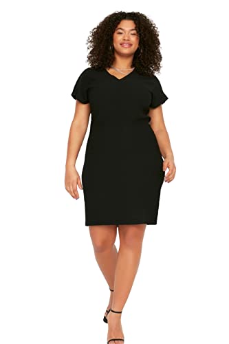 Trendyol Damen Women Knit Dress Plus Size Midi Basic Regular Fit Strickkleid in Übergröße, Black, 3XL Größen von TRENDYOL