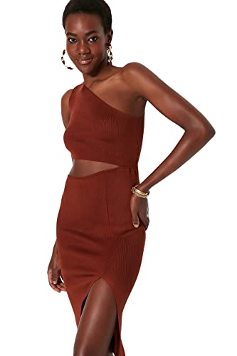 TRENDYOL Damen Women Knitwear Dress Bodycon Slim Fit Strickkleid, Brown, S von TRENDYOL