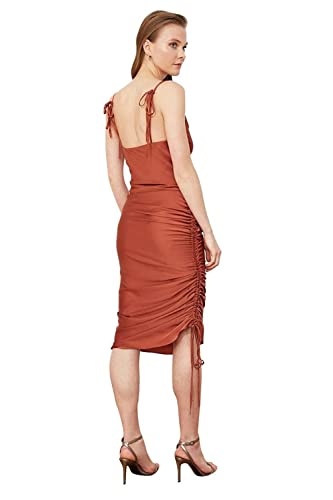 TRENDYOL Damen Women Midi Shift Regular Fit Woven Dress Kleid, Bronze, 38 von TRENDYOL