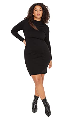 TRENDYOL Damen Women Mini Bodycon Fitted Knitwear Plus Size Dress Kleid, Schwarz, XL Größen von TRENDYOL