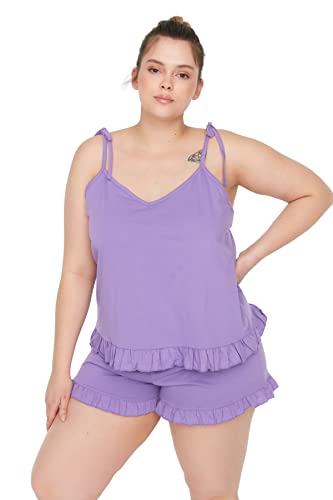 TRENDYOL Damen Women Plain Knit Camisole-Shorts Plus Size Pajamas Set Pyjama, Lilac, XL (2er Pack) von TRENDYOL