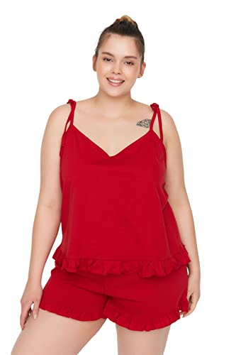 TRENDYOL Damen Women Plain Knit Camisole-Shorts Plus Size Pajamas Set Pyjama, Rot, XL Größen (2er Pack) von TRENDYOL