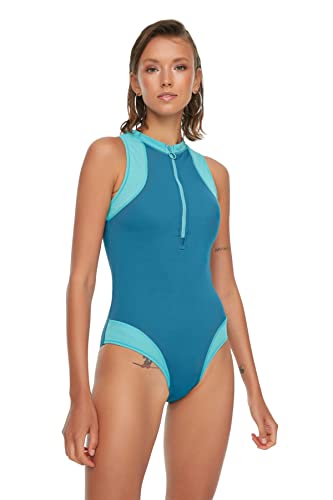 Trendyol Damen Women Plain Zipper Detailed Knit Swimsuit Baby Badebekleidung, Oil, 60 von TRENDYOL