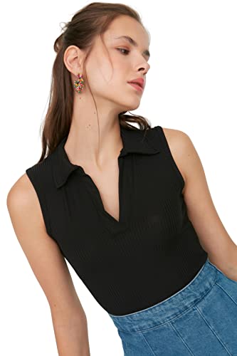 TRENDYOL Damen Women Polo Neck Knit Blouse Young Slim Fit Basic Strickbluse mit Rollkragen, Schwarz, S von TRENDYOL